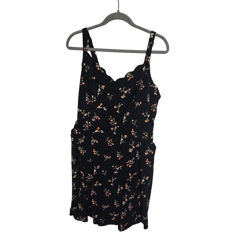 41 Hawthorn Black Floral Sleeveless Mini Dress Pockets Scalloped Neckline 1X